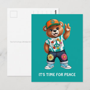 Teddybeer met casual vredig outfit 1 briefkaart