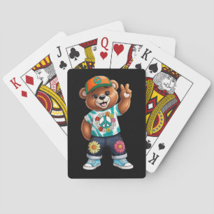 Teddybeer met casual vredig outfit 1 pokerkaarten