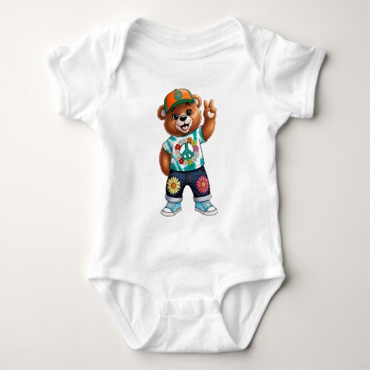 Teddybeer met casual vredig outfit 1 romper (Voorkant)