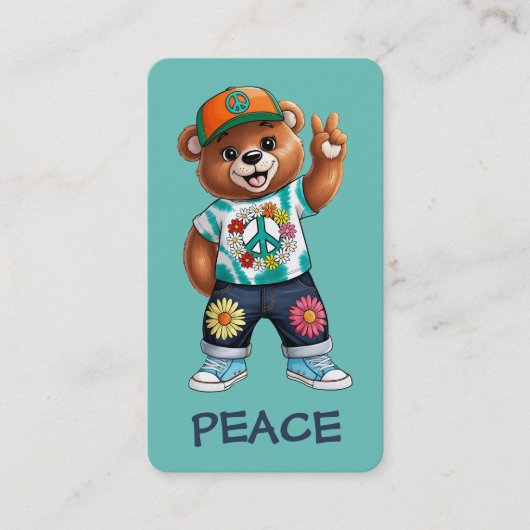 Teddybeer met casual vredige outfit 1 visitekaartje (Voorkant)
