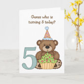 Teddybeer met cupcake Kinder vijfde verjaardag Kaa Kaart (Gele Bloem)