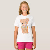 Teddybeer met een boeket meisjes T-shirt (Voorkant volledig)