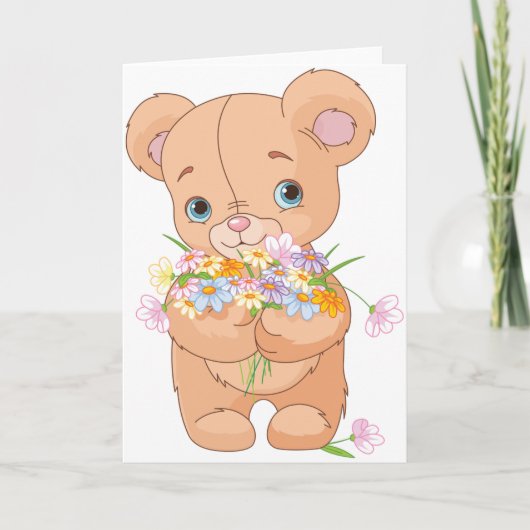 Teddybeer met een boeket Wenskaarten Kaart (Voorkant)