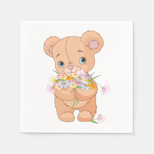 Teddybeer met een bouquet papieren servetten (Voorkant)