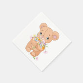 Teddybeer met een bouquet papieren servetten (Hoek)