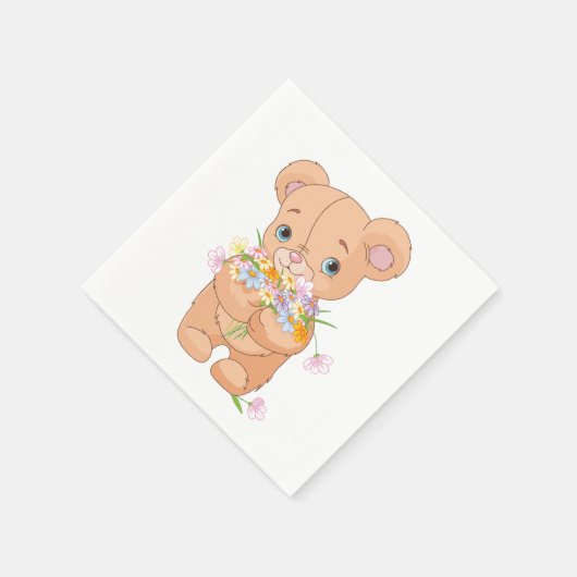 Teddybeer met een bouquet papieren servetten (Hoek)