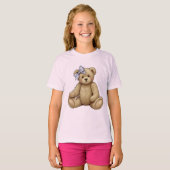 Teddybeer met een Lila boog T-shirt (Voorkant volledig)