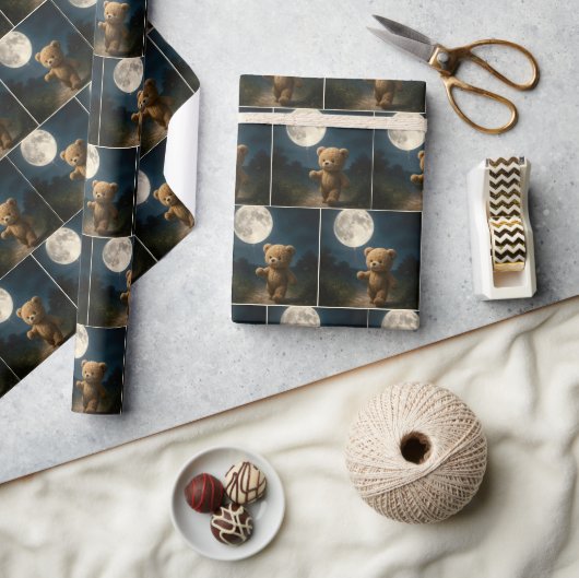 Teddybeer Met Een Maanballon Cadeaupapier (Crafts)