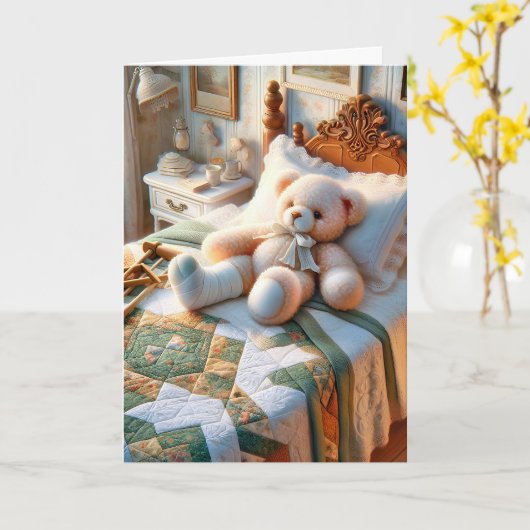 Teddybeer met gebroken been kaart (Gele Bloem)
