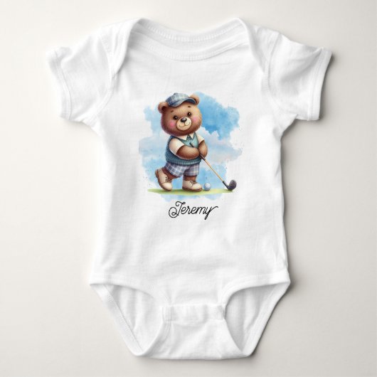 Teddybeer met golfuitrusting romper (Voorkant)