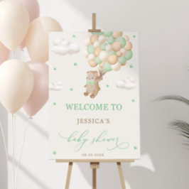 Teddybeer met groene ballonnen Baby shower