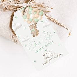 Teddybeer met groene ballonnen Baby shower Cadeaulabel