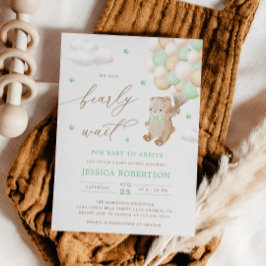 Teddybeer met groene ballonnen Baby shower Kaart