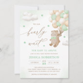 Teddybeer met groene ballonnen Baby shower Kaart (Voorkant)