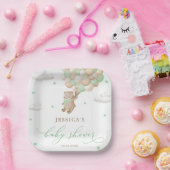 Teddybeer met groene ballonnen Baby shower Papieren Bordje (Feest)