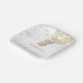 Teddybeer met groene ballonnen Baby shower Papieren Bordje (Gebogen)