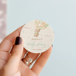 Teddybeer met groene ballonnen Baby shower Ronde Sticker