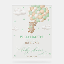 Teddybeer met groene ballonnen Baby shower Welkom Acryl Bord