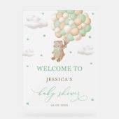 Teddybeer met groene ballonnen Baby shower Welkom Acryl Bord (Voorkant)