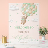 Teddybeer met groene ballonnen Baby shower Welkom Acryl Bord (Huwelijk)