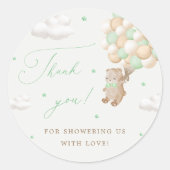 Teddybeer met groene ballonnen ronde sticker (Voorkant)