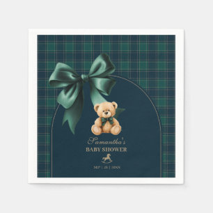 Teddybeer met groene ruit voor preppy babyfeest vo servet