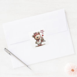 Teddybeer met Hart Desserten Envelope Afdichtingen Vierkante Sticker