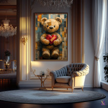 Teddybeer met hart in Glas in lood stijl