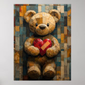 Teddybeer met hart in Glas in lood stijl Poster (Voorkant)