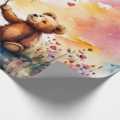 Teddybeer met hartvormige ballonnen cadeaupapier (Hoek)