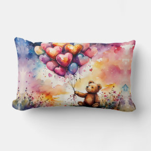 Teddybeer met hartvormige ballonnen kussen