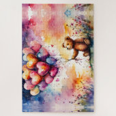 Teddybeer met hartvormige ballonnen legpuzzel (Verticaal)
