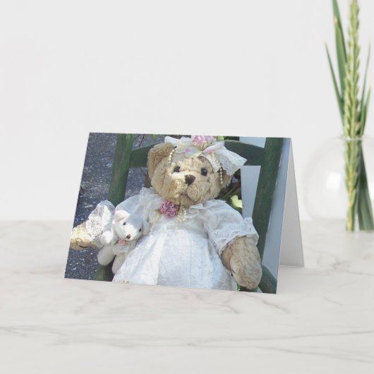 Teddybeer met hondenpop in stoel Wenskaart Kaart (Voorkant)