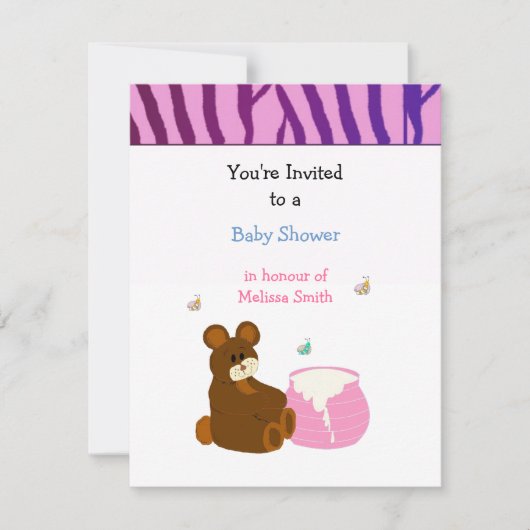Teddybeer met honingpot babyshower uitnodiging (Voorkant)