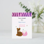 Teddybeer met honingpot babyshower uitnodiging (Staand voorkant)