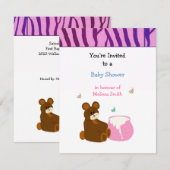 Teddybeer met honingpot babyshower uitnodiging (Voorkant / Achterkant)