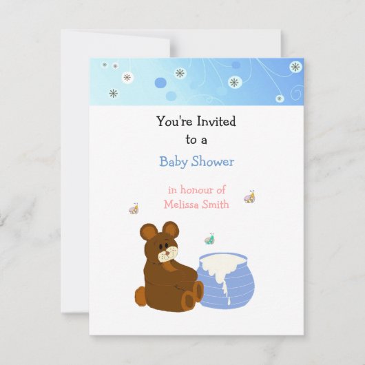 Teddybeer met honingpot babyshower uitnodiging (Voorkant)