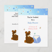 Teddybeer met honingpot babyshower uitnodiging (Voorkant / Achterkant)
