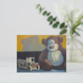 Teddybeer met houten vrachtwagen briefkaart (Staand voorkant)