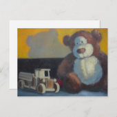 Teddybeer met houten vrachtwagen briefkaart (Voorkant / Achterkant)