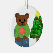 Teddybeer met kerstboom keramisch ornament (Rechts)