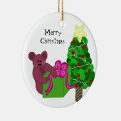 Teddybeer met kerstboom keramisch ornament (Rechts)