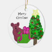 Teddybeer met kerstboom keramisch ornament (Links)