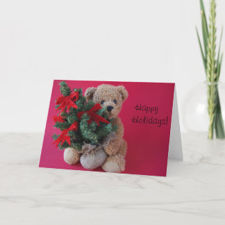 Teddybeer met kerstboom wenskaart feestdagen kaart