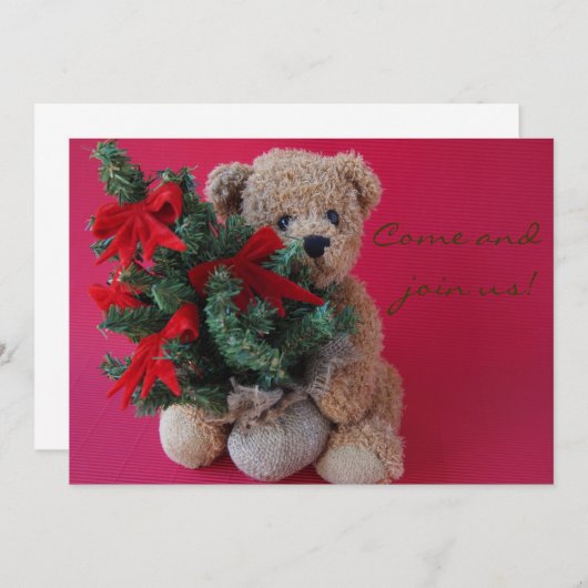 teddybeer met kerstboomuitnodiging kaart (Voorkant / Achterkant)