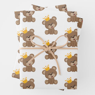 Teddybeer Met Kroon Inpakpapier Vellen