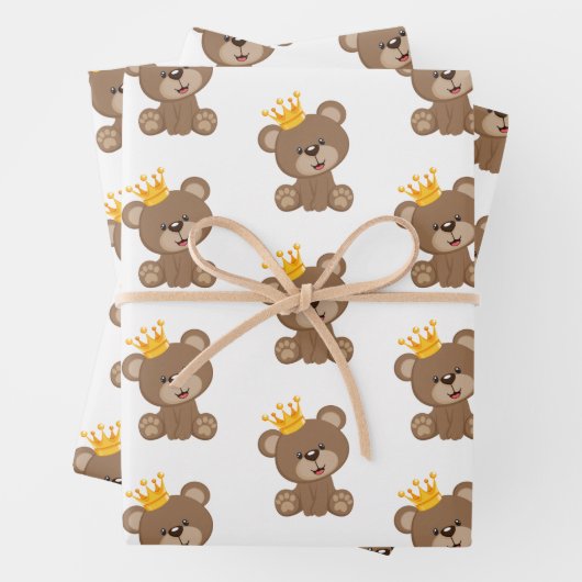 Teddybeer Met Kroon Inpakpapier Vellen (In situ)
