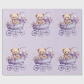 Teddybeer met lavendel koets meisje Baby shower Cadeaupapier (Vlak)