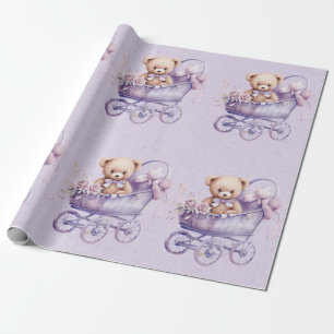 Teddybeer met lavendel koets meisje Baby shower Cadeaupapier