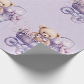 Teddybeer met lavendel koets meisje Baby shower Cadeaupapier (Hoek)